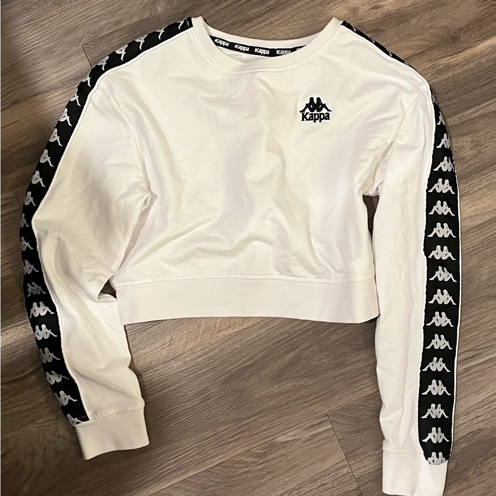 KAPPA White and Black Cropped Crewneck Sweater